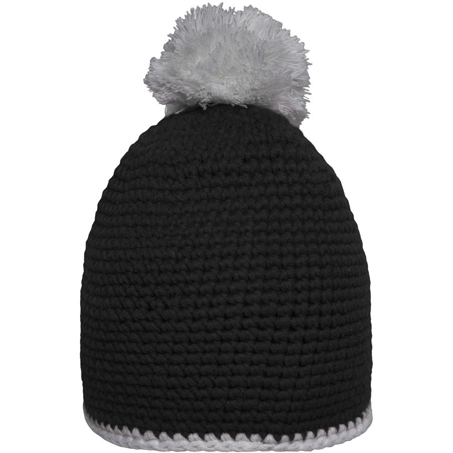 Häkelmütze mit Kontrastrand und Pompon