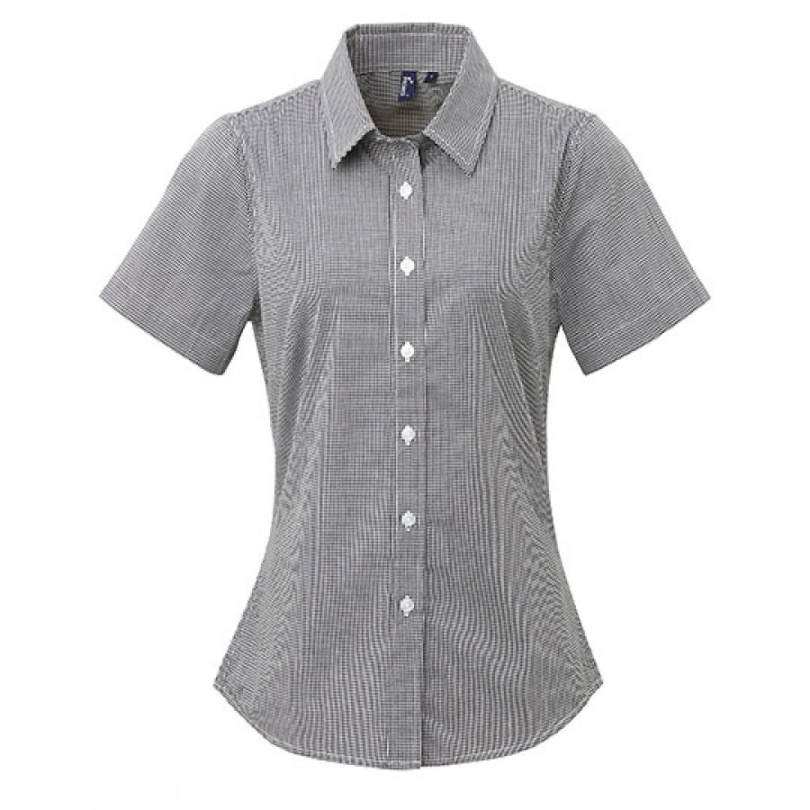 Damen Microcheck (Gingham) Short Sleeve Cotton Shirt