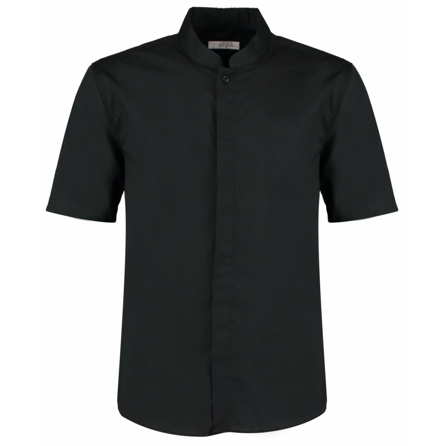 Herren Tailored Fit Bar Shirt Mandarin Collar Short Sleeve