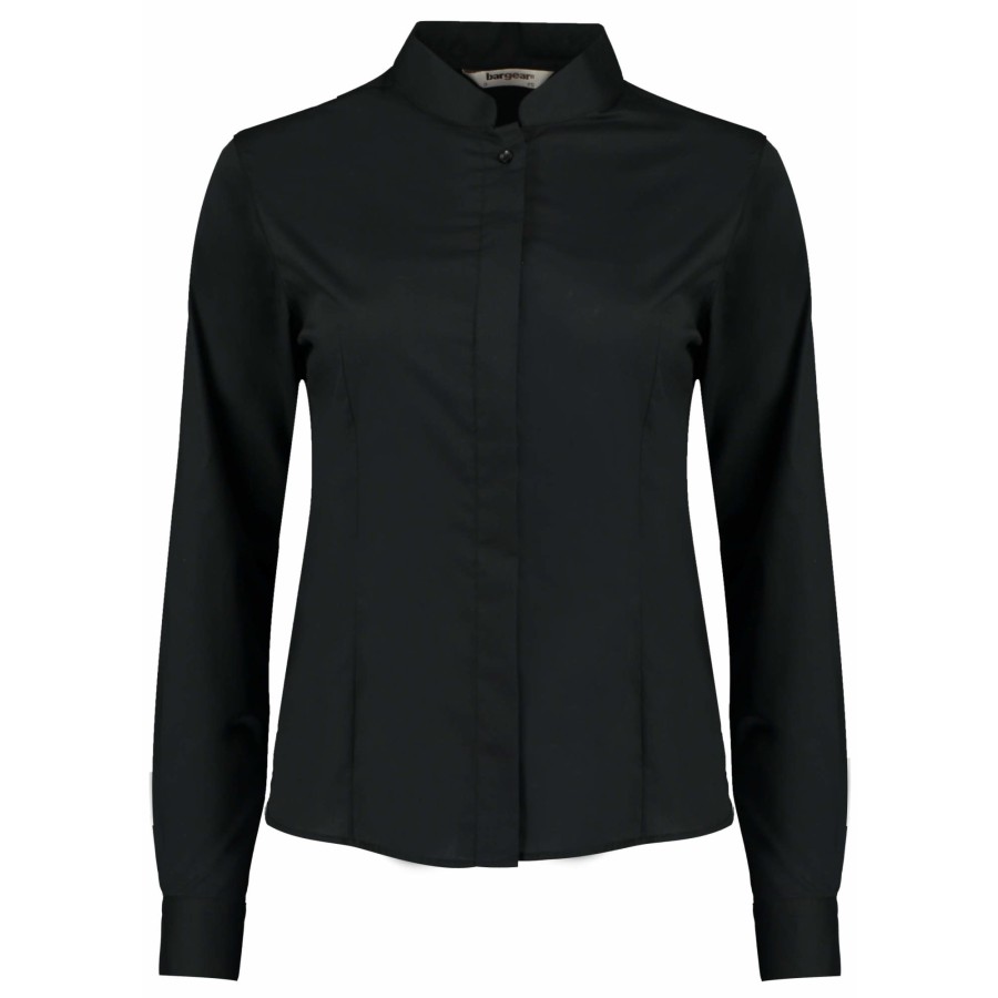Damen Tailored Fit Bar Shirt Mandarin Collar Long Sleeve