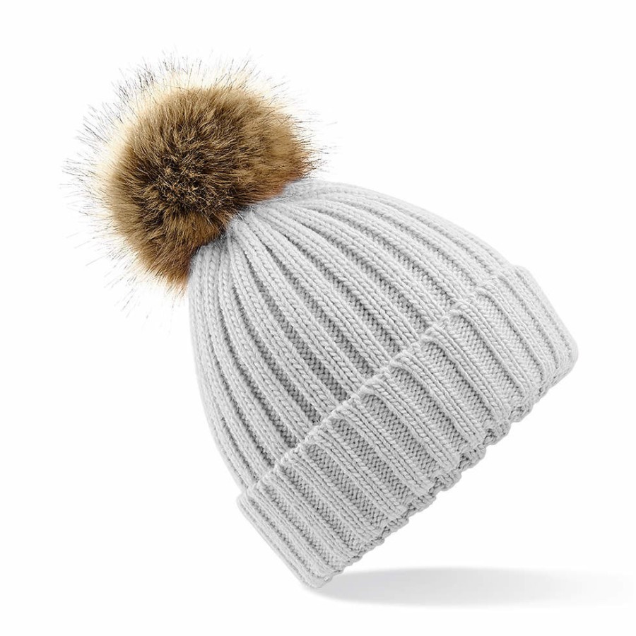 Faux Fur Pop Pom Chunky Beanie