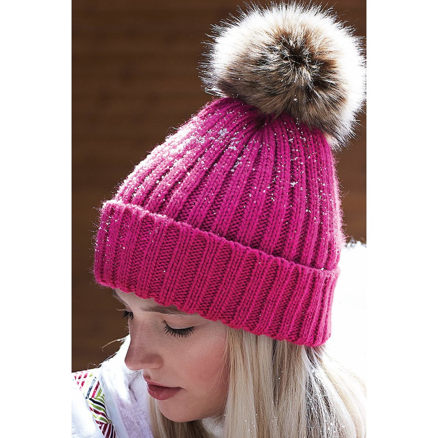 Faux Fur Pop Pom Chunky Beanie – Bild 3