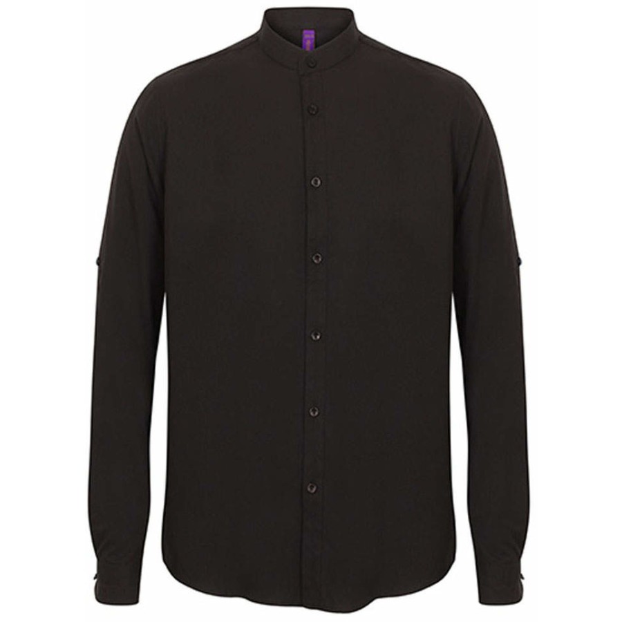 Herren Mandarin Shirt Roll Tab Sleeve
