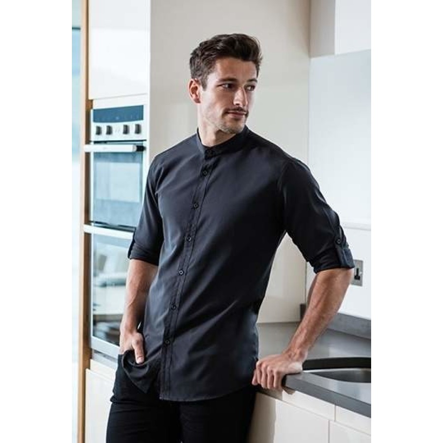 Herren Mandarin Shirt Roll Tab Sleeve – Bild 2