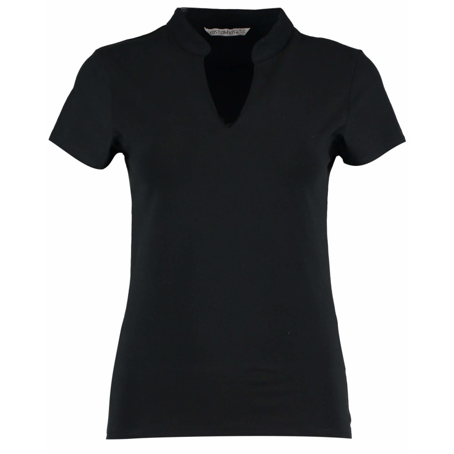 Damen Regular Fit Corporate Top V Neck Mandarin Collar