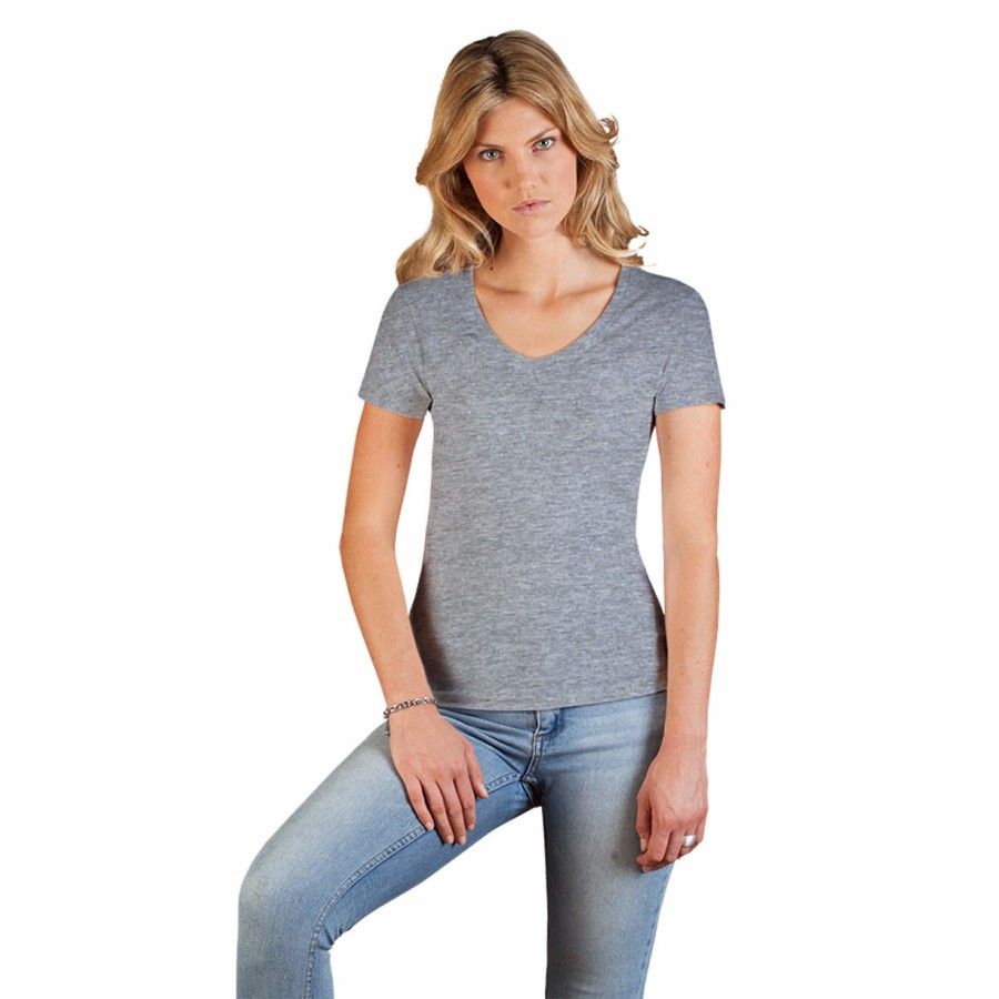 Damen Slim Fit V-Ausschnitt T-Shirt – Bild 2