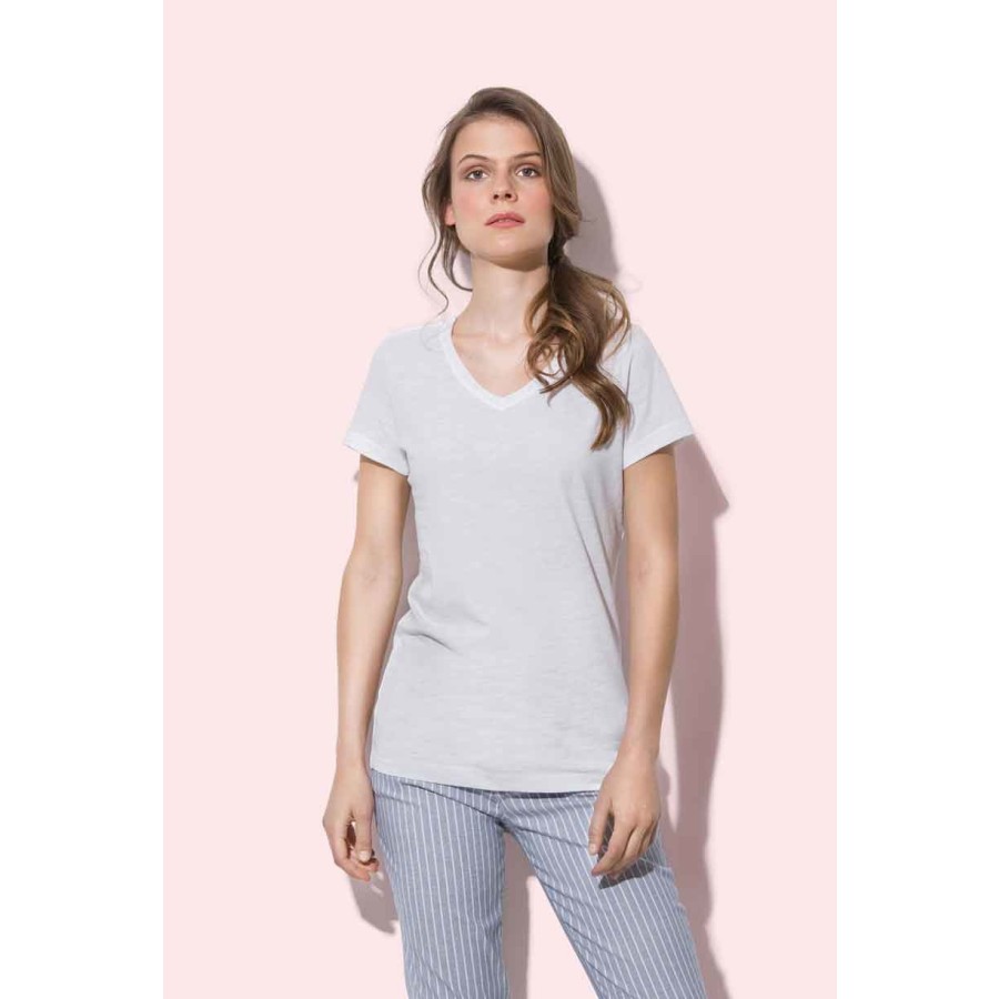 Damen Sharon Slub V-Neck – Bild 2