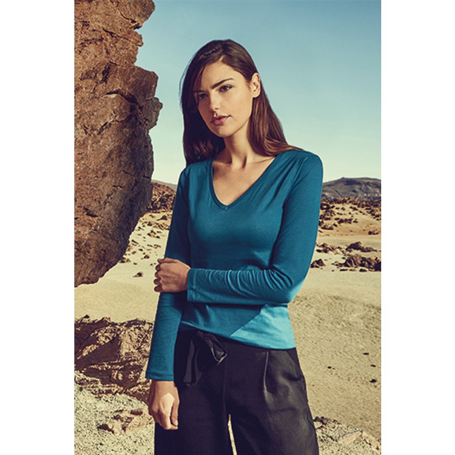 Damen V-Ausschnitt T-Shirt langarm - X.O – Bild 2