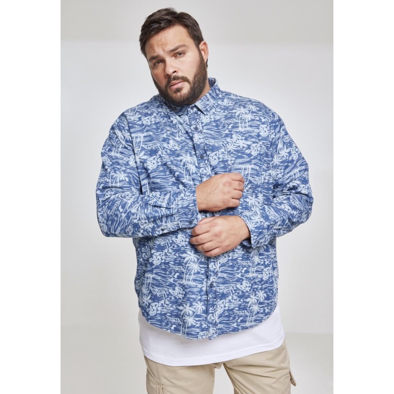 Printed Palm Denim Shirt
